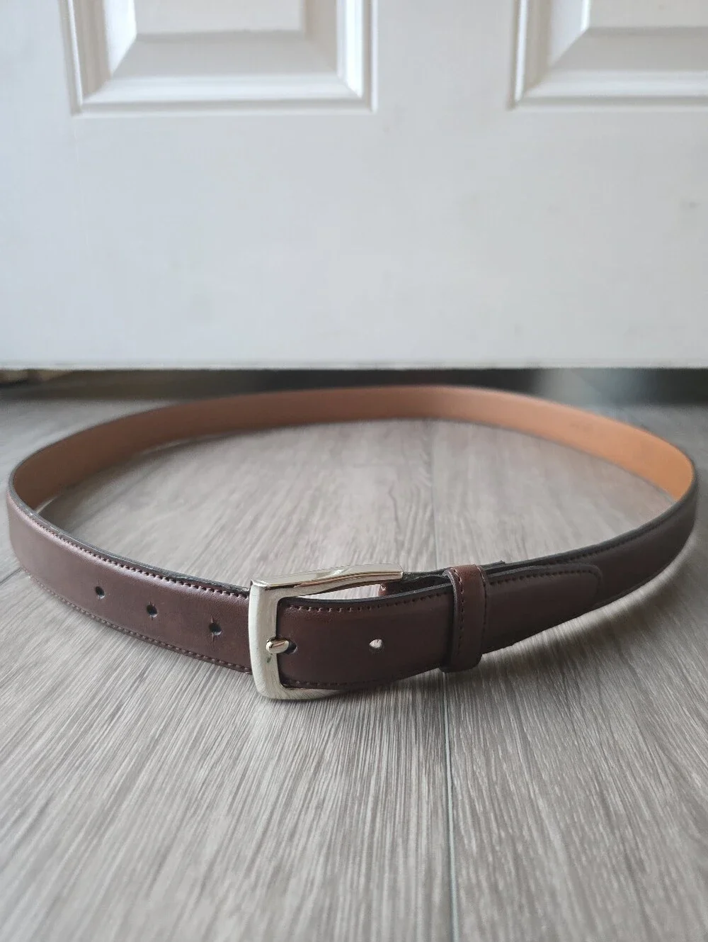 Brown Leather Belt Men's 44 Gold Buckle Genuine Dress Classic Made In Canada